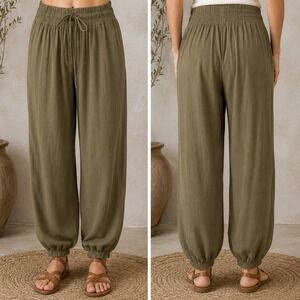 Eesome Large Cotton Brown Harem Joggers Lagenlook Boho Pants